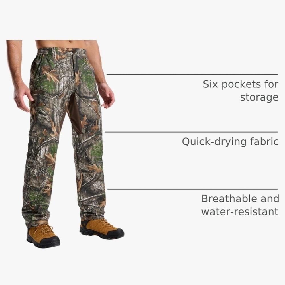 LOOGU Men’s Camo Hunting Pants XL 34x30 Water-Resistant 6 Pocket